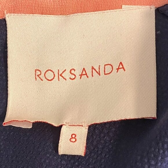 ROKSANDA Navy Searsucker Silk Peter Pan Collar Blouse Size 8 - Picture 9 of 12